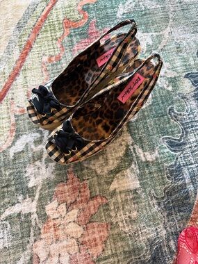 Betsey Johnson Plaid Espadrille Wedge Sandals - Black/Tan